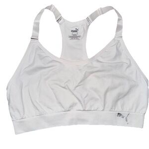 PUMA Sports Bra Womens L White Racerback Unpadded Comfy Gym Workout Athleisure